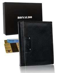 Duży skórzany czarny portfel męski RFID - Ronaldo