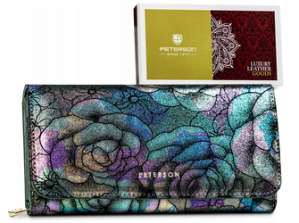 Pojemny, skórzany portfel damski w kwiaty — Peterson