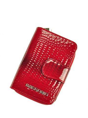 Portfel Damski Gregorio GF115 Czerwony Lakierowany Skóra Naturalna Pionowy Mały RFID Secure
