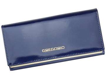 Portfel Damski Gregorio ZLL-106 Skóra Naturalna Ciemnoniebieski Poziomy Duży RFID Secure