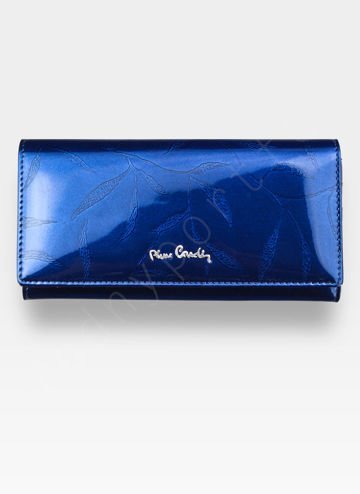 Portfel Damski Pierre Cardin Skóra Naturalna Niebieskie Liście Duży Poziomy RFID Secure