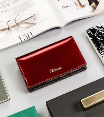 Skórzany, duży portfel damski z systemem RFID — Peterson - Czerwony