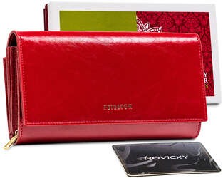 Skórzany portfel damski z logowaną klapą — Peterson - Czerwony