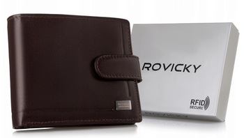 Skórzany portfel męski z systemem RFID zamykany na zatrzask Rovicky