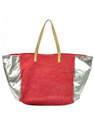 Torebka Shopperbag Lookat LK-Y1307 Eko-Skóra Czerwony i Srebrny Duża Mieści A4
