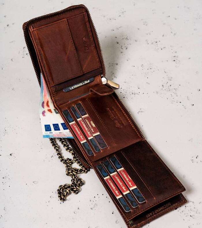 Duży, skórzany portfel męski z łańcuchem Peterson