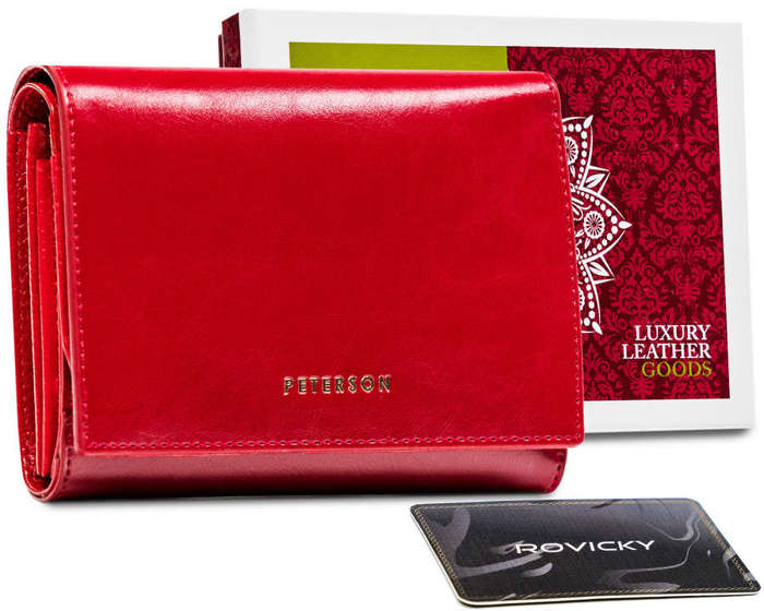 Kompaktowy portfel damski  ze skóry naturalnej — Peterson - Czerwony