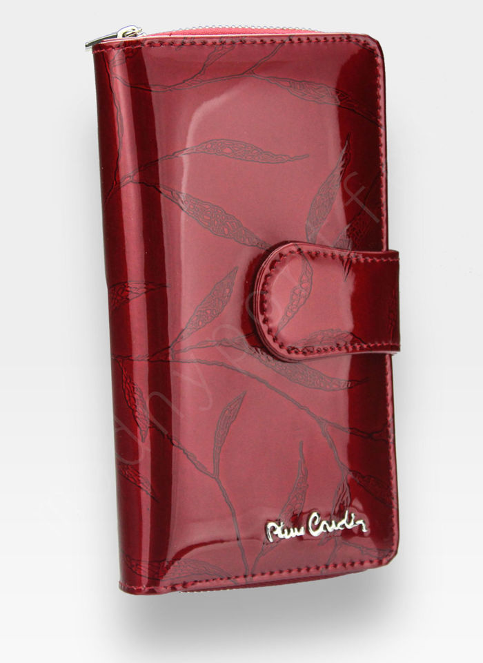 Portfel Damski Pierre Cardin Skóra Naturalna Czerwone Liście Pionowy Średni RFID Secure