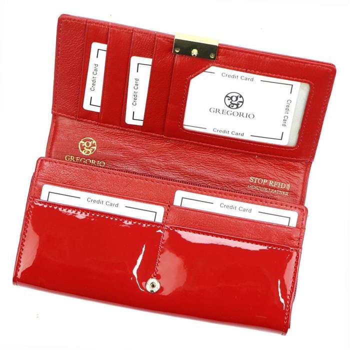 Portfel Damski Skórzany Gregorio LS-106 Czerwony Duży Poziomy RFID Secure