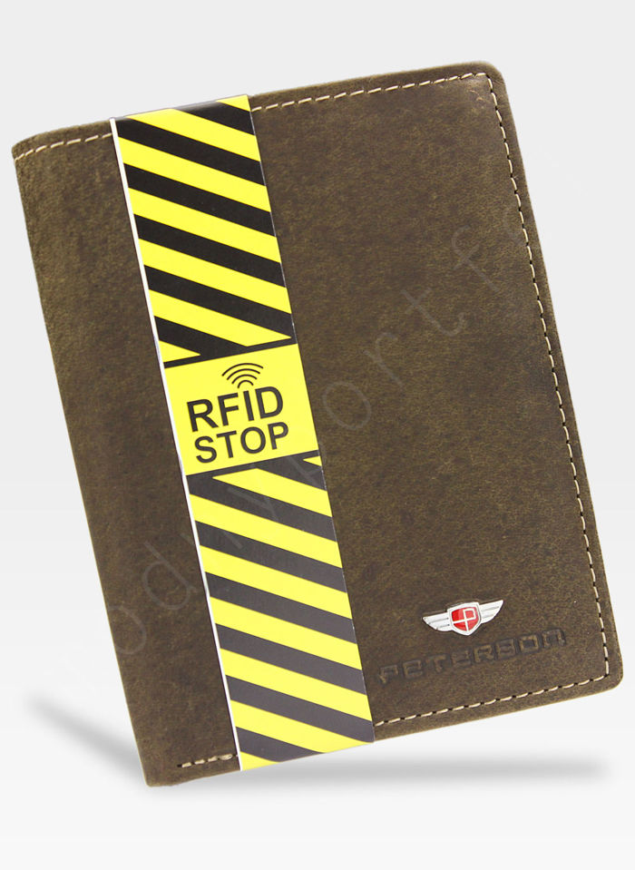 Portfel Męski Peterson Skórzany Brązowy 350 RFID STOP