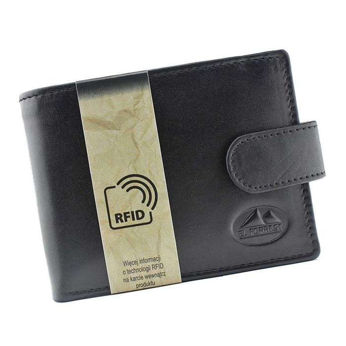 Portfel Męski Skórzany EL FORREST 916-67 RFID Czarny z Zabezpieczeniem Antyskaningowym