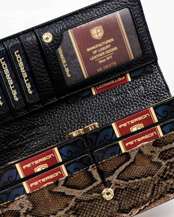 Skórzany, duży portfel damski z systemem RFID — Peterson