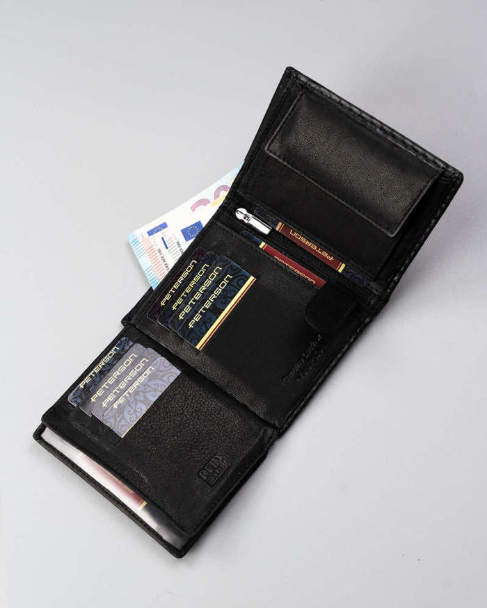 Skórzany portfel męski z zabezpieczeniem RFID — Peterson - Czarny
