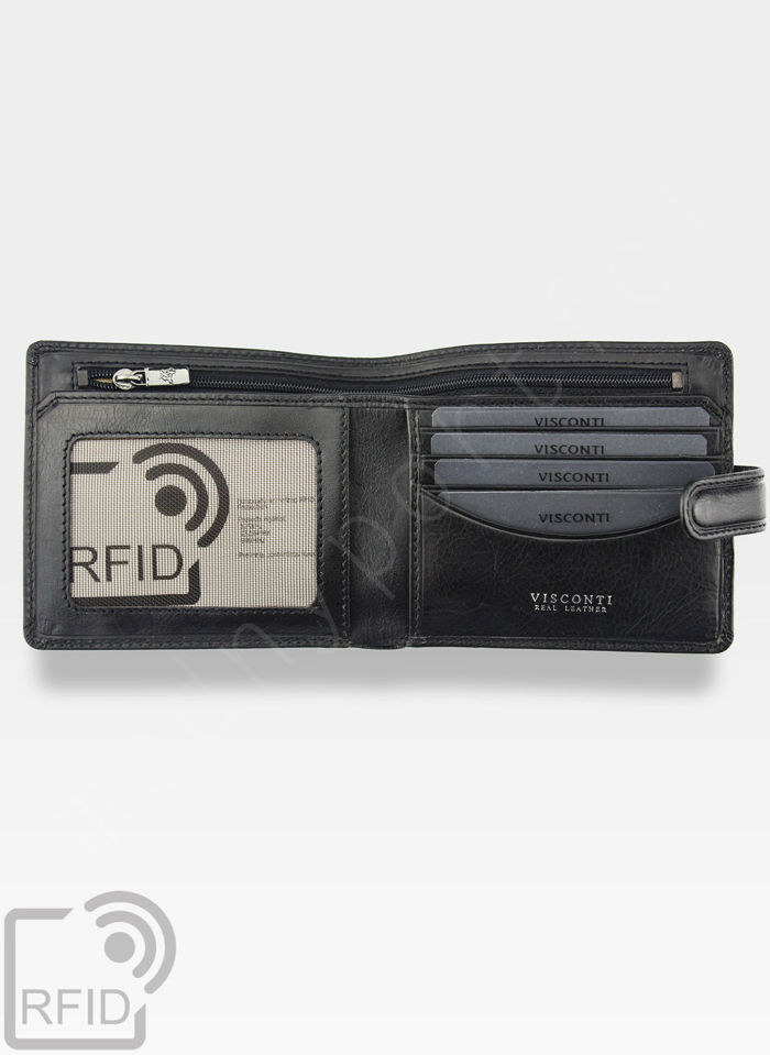 Viscont Bezpieczny Portfel Męski Skórzany Czarny RFID TSC41