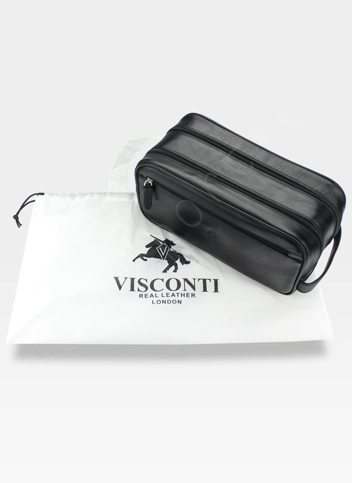 Visconti Męska Saszetka Kosmetyczna Skórzana Skóra Naturalna MZ100 Czarna
