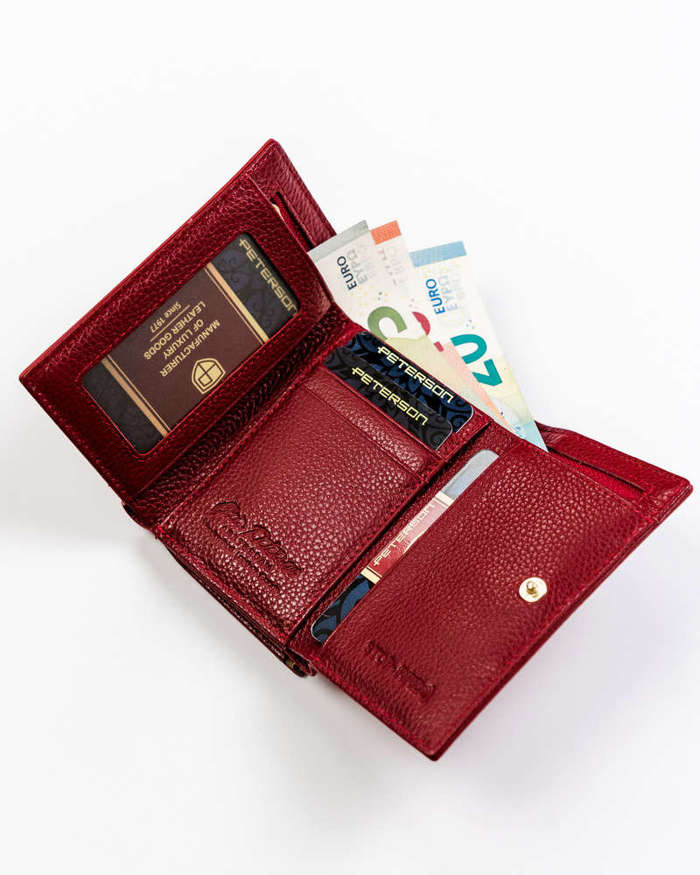 Zgrabny portfel damski skórzany z ochroną kart RFID Peterson Czerwony