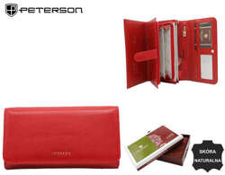 Duży, skórzany portfel damski na zatrzask i zamek - Peterson