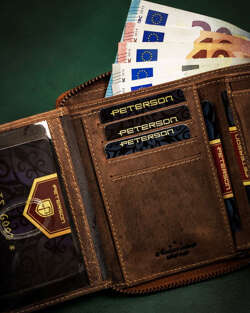 Duży, skórzany portfel męski z systemem RFID — Peterson