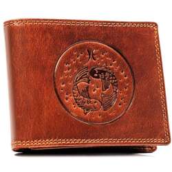 Peterson Duży  skórzany portfel męski z tłoczeniem przedstawiającym znak zodiaku Ryby