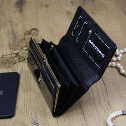 Portfel Damski Gregorio ZLL-100 Skóra Naturalna Czarny Poziomy Duży RFID Secure